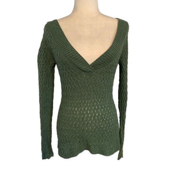 banana republic Womens Solid Forest Green Knit V Neck Long Sleeve Sweater Top S - Picture 1 of 4